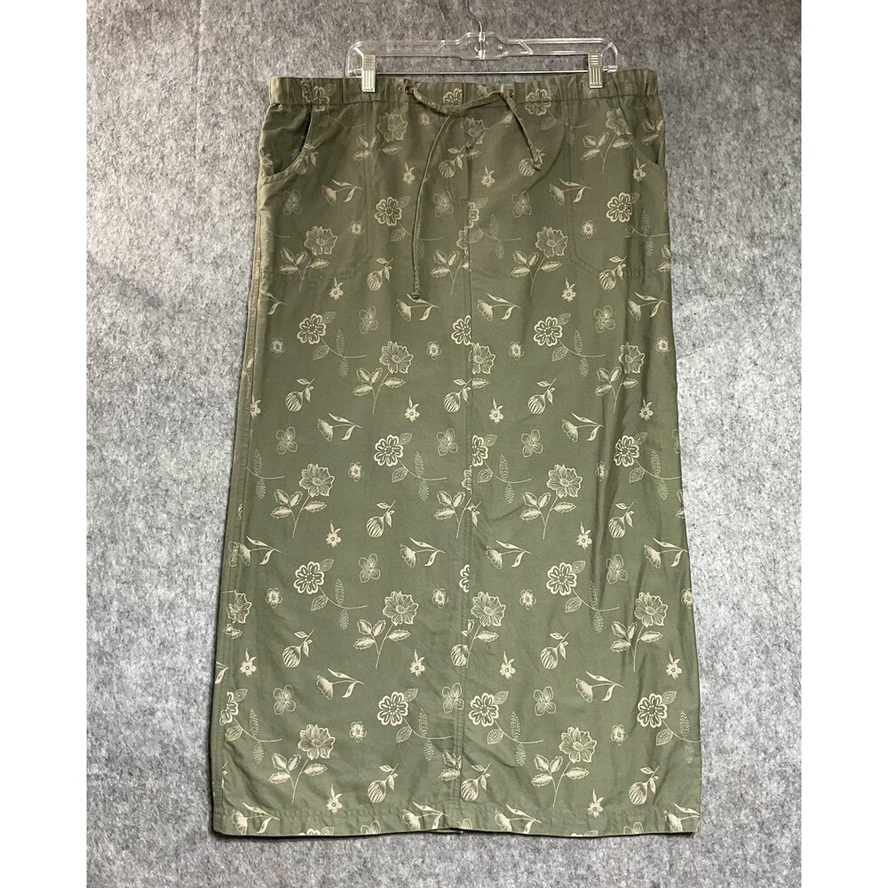 Sun River Skirt Womens Large Green Floral Cotton Maxi Pockets Cottage Prairie
